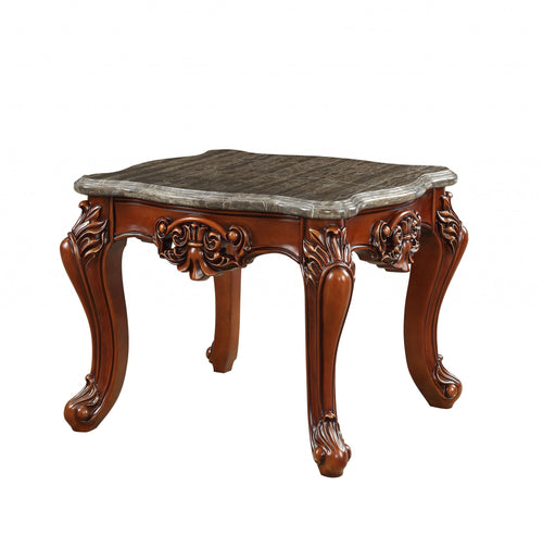 MARBLE WALNUT WOOD SIDE TABLE