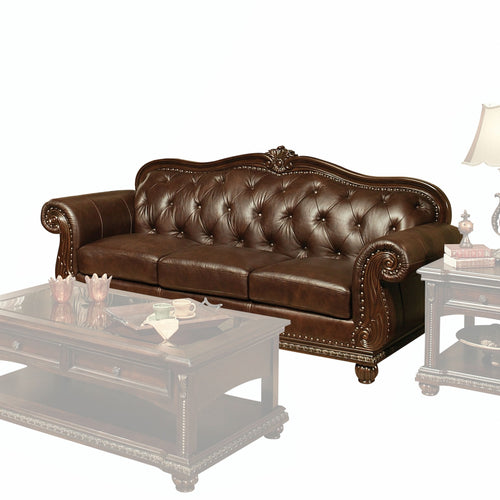 ESPRESSO LEATHER WOOD SOFA