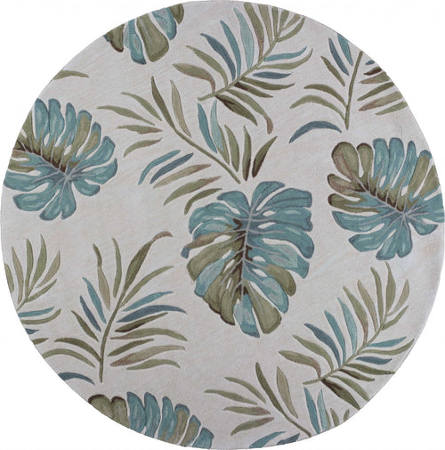 ROUND TROPICAL LEAVES AREA RUG