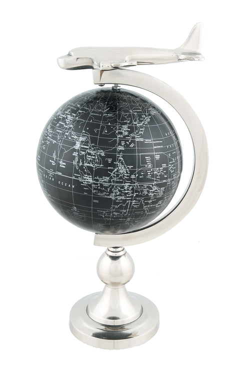 AIRPLANE ON GLOBE WITH BRASS STAND