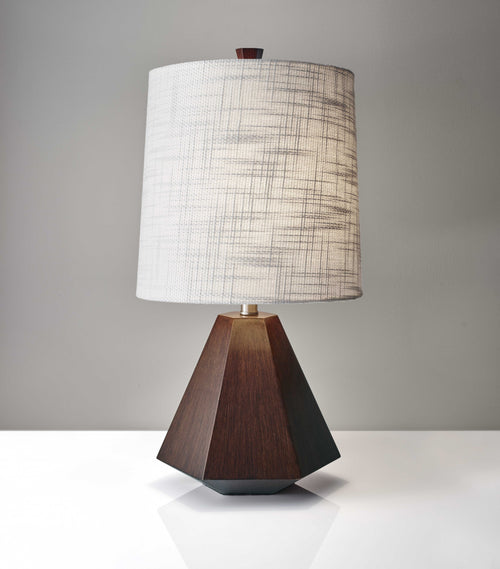 WALNUT WOOD FINISH GEOMETRIC BASE TABLE LAMP