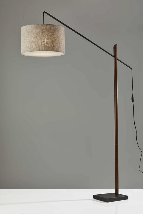 WOOD FLOOR LAMP WITH ADJUSTABLE BLACK METAL ARM