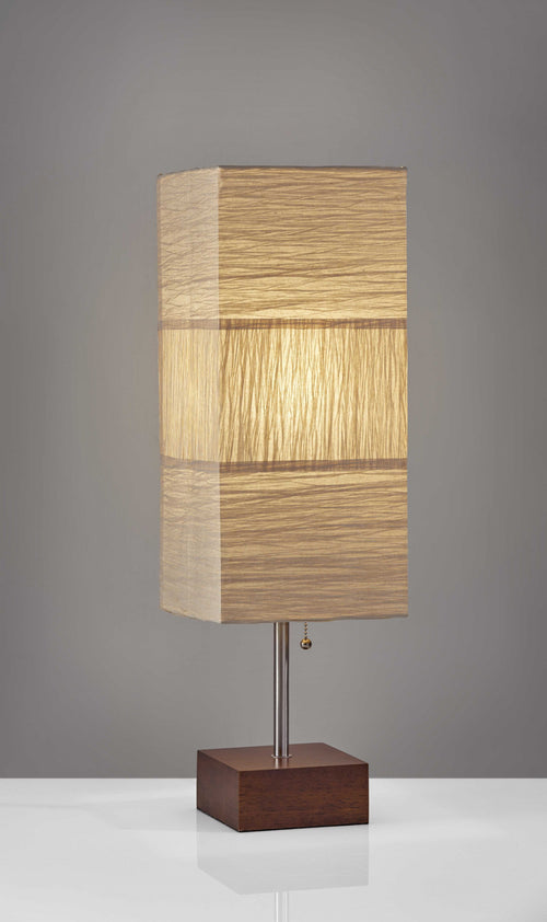 PAPER SHADE TABLE LAMP WITH WALNUT WOOD BASE