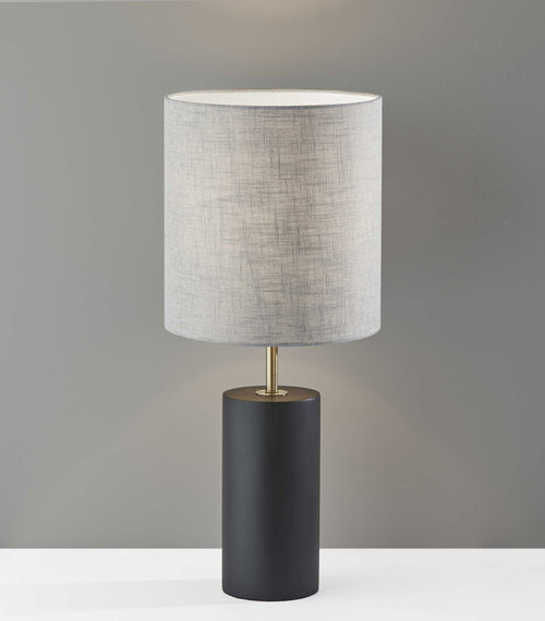 BLACK WOOD CIRCULAR BLOCK TABLE LAMP