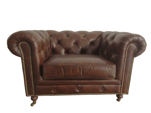 BROWN LEATHER CLASSIC SOFA