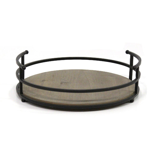 ROUND METAL FRAME & WOOD TRAY