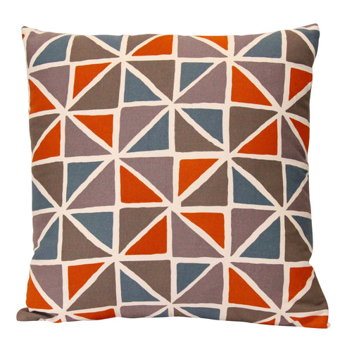 ORANGE AND BLUE GEOMETRIC DESIGN SQUARE PILLOW