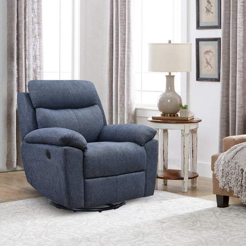 BLUE FABRIC GLIDER & SWIVEL POWER RECLINER