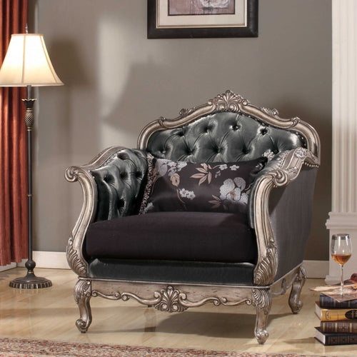SILVER GRAY FABRIC CHAIR WITH PILLOW
