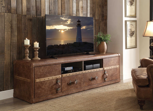 RETRO BROWN LEATHER TV STAND