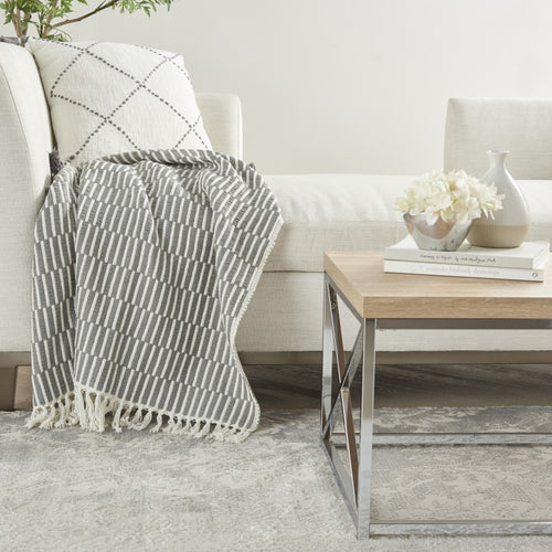 SOFT GRAY AND WHITE LINES HANDCRAFTED THROW BLANKET