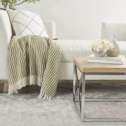 SOFT SAGE AND WHITE LINES HANDCRAFTED THROW BLANKET