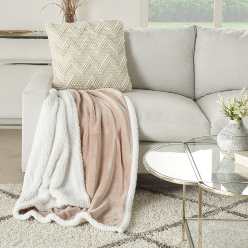 BLUSH PINK FLEECE AND SHERPA ACCENT THROW
