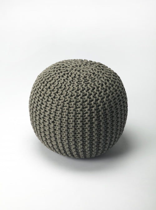 GRAY WOVEN POUF OTTOMAN