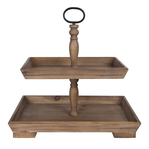 TWO TIERED WOODEN SERVING STAND