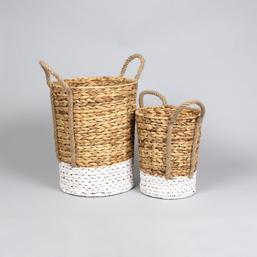 WOVEN WHITE AND NATURAL BASKETS (SET OF 2)