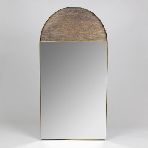 WOOD AND GOLD IRON ARCH WALL MIRROR