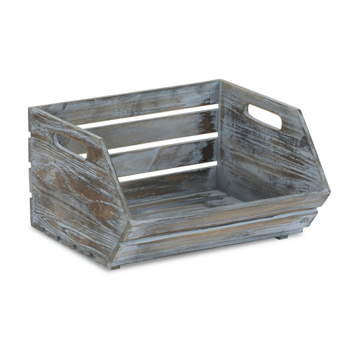 DISTRESSED GRAY WOODEN STORAGE BOX