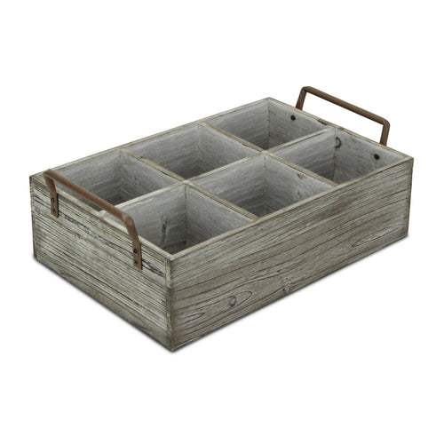 RUSTIC GRAYWASH SIX SLOT WOODEN CADDY