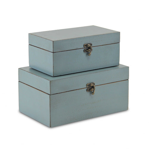 PALE BLUE WOODEN STORAGE BOXES (SET OF 2)