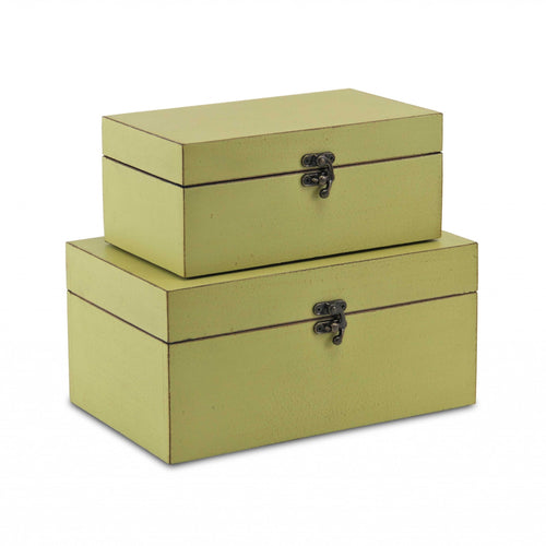 LIGHT GREEN WOODEN STORAGE BOXES (SET OF 2)