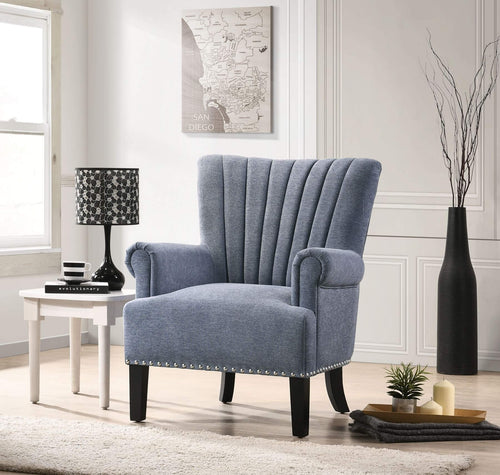 BLUE PLUMED COMFY ARMCHAIR