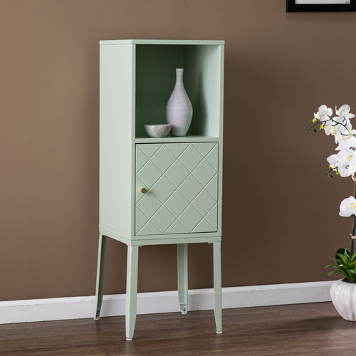 PALE GREEN CROSSHATCH ACCENT STORAGE CABINET