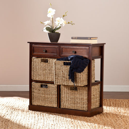 MAHOGANY AND SEAGRASS BASKET STORAGE