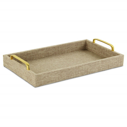 BEIGE LINEN AND WOODEN TRAY