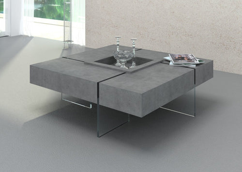 GRAY FAUX CONCRETE AND GLASS COFFEE TABLE