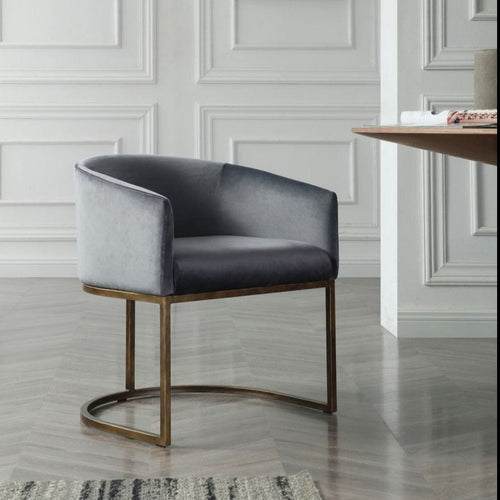 GRAY VELVET BRASS MODERN DINING CHAIR