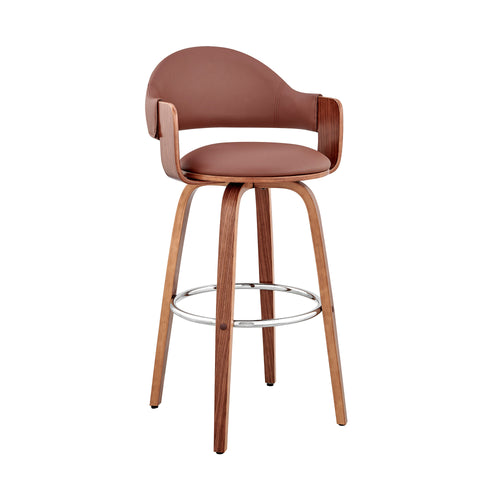 BROWN FAUX LEATHER WALNUT WOOD BAR STOOL