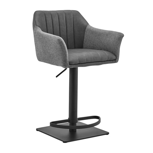 GREY FAUX LEATHER AND FABRIC SWIVEL STOOL