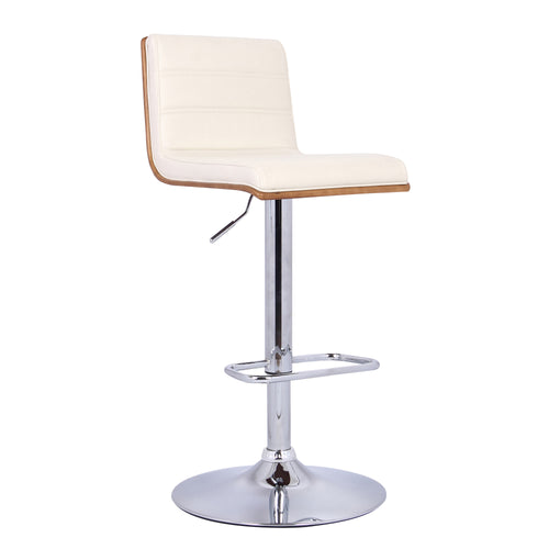 FAUX LEATHER WALNUT AND CHROME ADJUSTABLE BAR STOOL