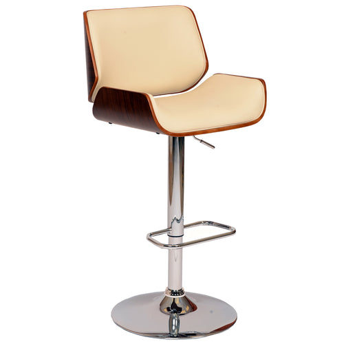 CREAM UPHOLSTERED CHROME BASE ADJUSTABLE BAR STOOL