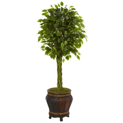 4.5’ BRAIDED FICUS ARTIFICIAL TREE IN PLANTER
