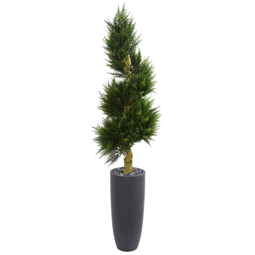 6’ SPIRAL CYPRESS ARTIFICIAL TREE IN CYLINDER PLANTER