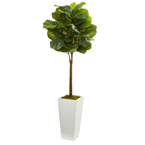 4’ FIDDLE LEAF ARTIFICIAL TREE IN WHITE TOWER PLANTER