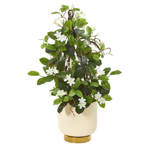 26” STEPHANOTIS ARTIFICIAL PLANT IN WHITE DESIGNER BOWL