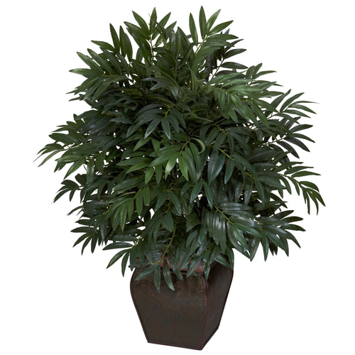 DOUBLE BAMBOO PALM W/DECORATIVE PLANTER SILK PLANT