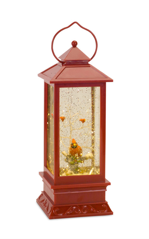 LED SNOW GLOBE LANTERN w/CARDINALS