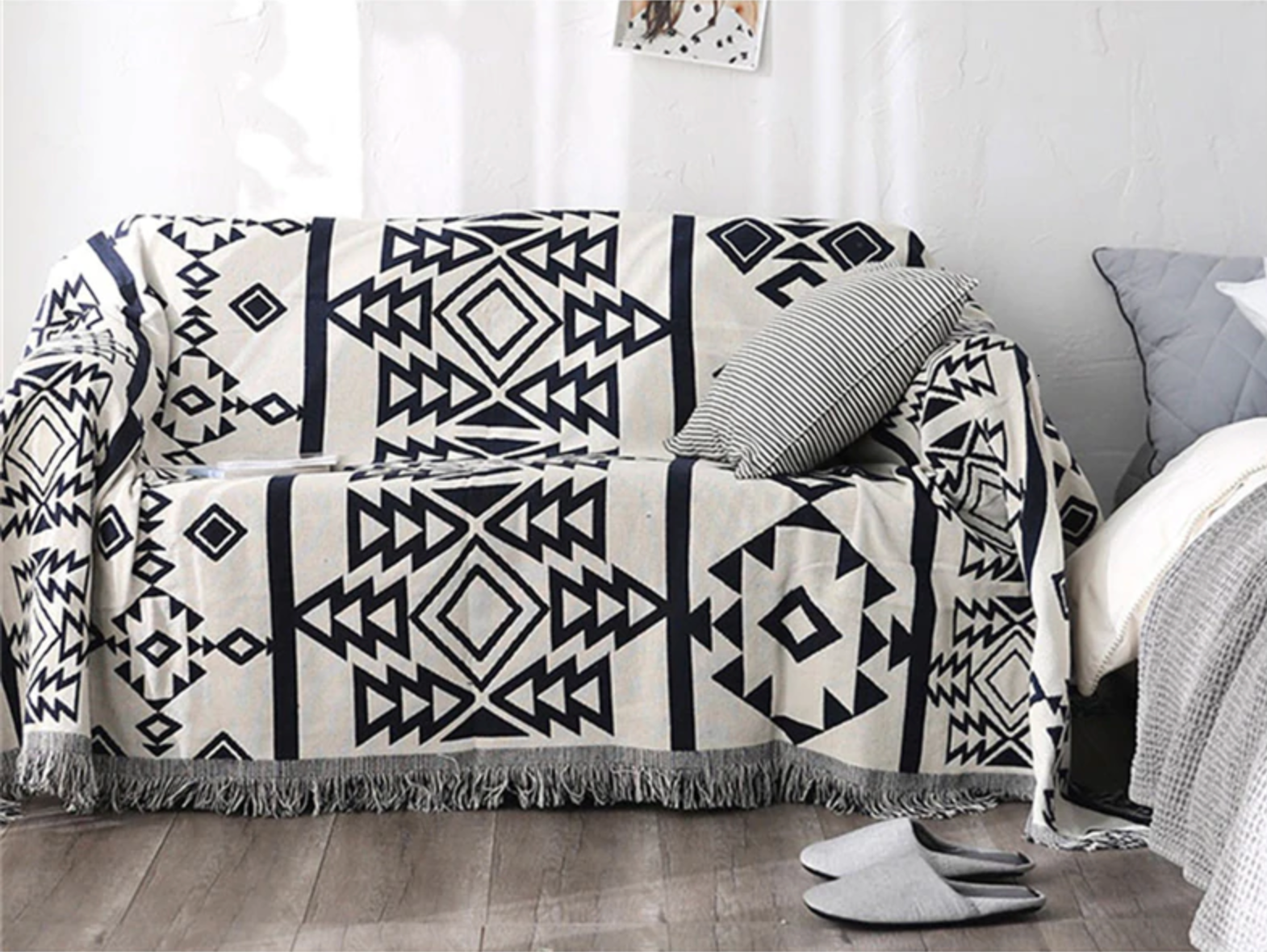 The Curated Nomad Pyrola Handwoven Black and White Boho Throw