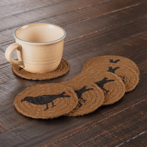 HERITAGE FARMS CROW JUTE COASTER SET OF 6