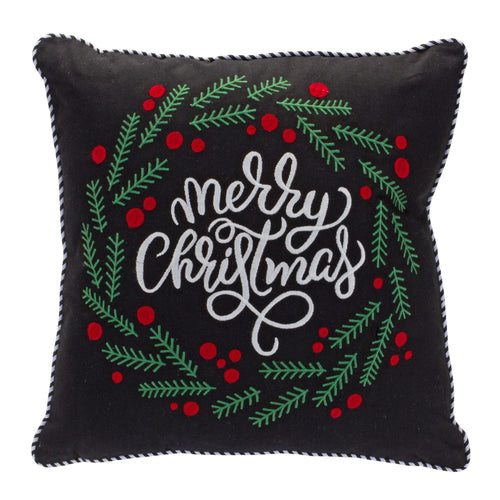 MERRY CHRISTMAS AND PINE WREATH PILLOW
