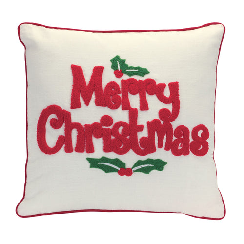 MERRY CHRISTMAS AND HOLLY PILLOW