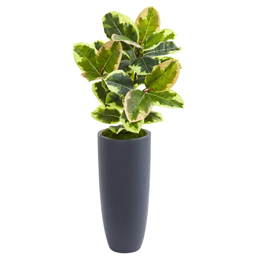 35” RUBBER LEAF ARTIFICIAL PLANT IN GRAY PLANTER