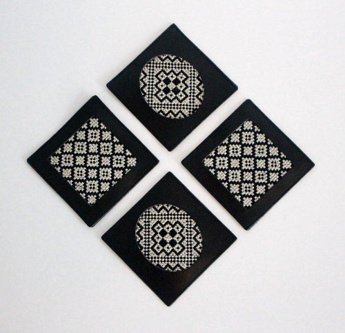 BLACK AND WHITE TATREEZ COASTERS