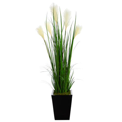 4.5’ WHEAT PLUM GRASS ARTIFICIAL PLANT IN BLACK METAL PLANTER