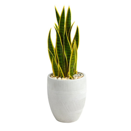 30” SANSEVIERIA ARTIFICIAL PLANT IN WHITE PLANTER