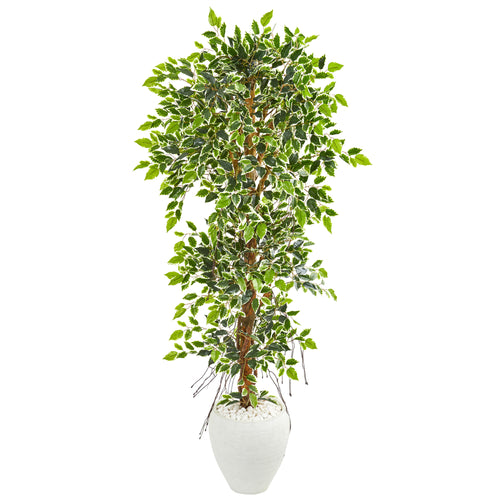 5.5’ ELEGANT FICUS ARTIFICIAL TREE IN WHITE PLANTER